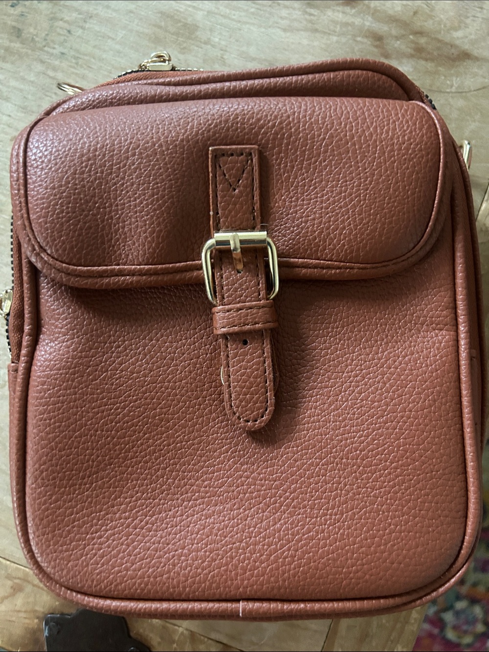 Compact Brown Pebbled Crossbody Bag